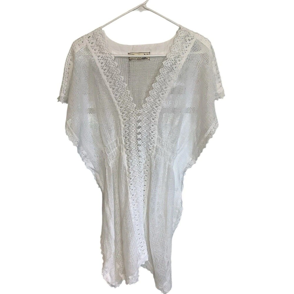 Seaspice Resort Wear Cotton Boho Coverup Swim Dress Crochet Eyelet White XL